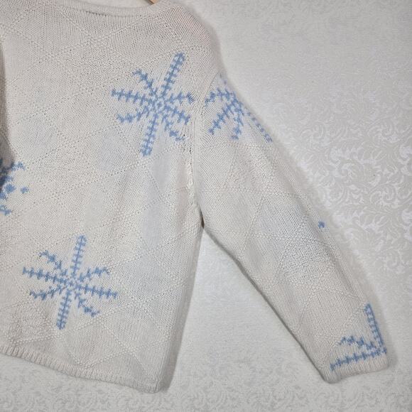 VTG Talbots Lambswool Angora Cardigan 1X Ivory Blue Snowflakes Holiday - Picture 9 of 14